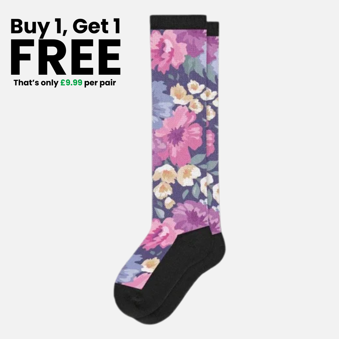 Purple Flowers | ComfiStretch™ Non-Binding Diabetic Socks